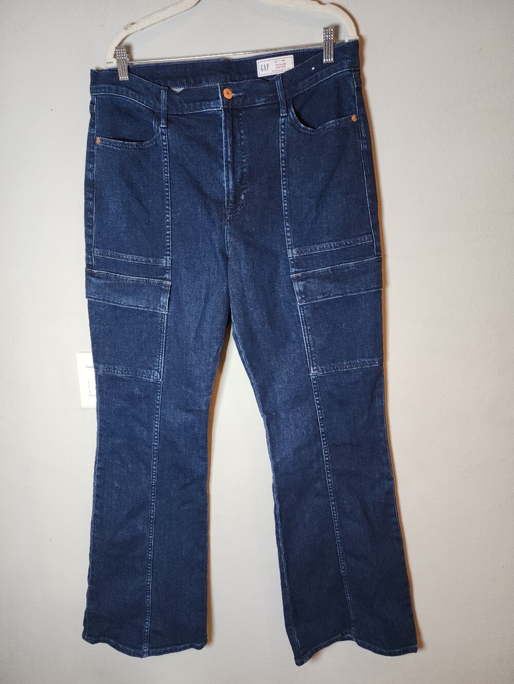 Size 16 Long Gap 70s Flare Highrise Cargo Jeans Women's 16L 16T 16 Tall Stretch